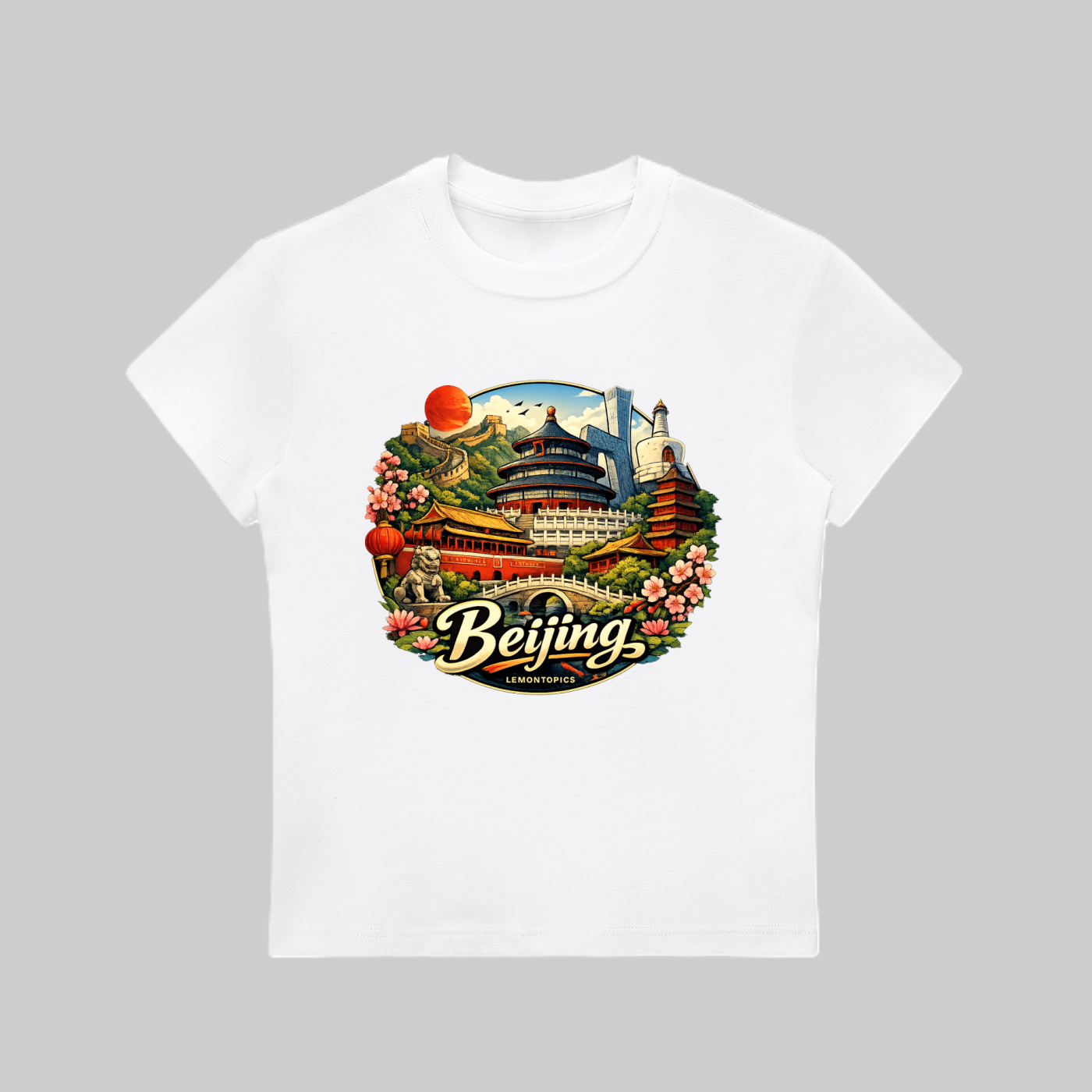 Vintage Beijing China Travel Souvenir T-Shirt | Great Wall & Temples Graphic Tee | Lemontopics Retro Landmark Design - Image 2