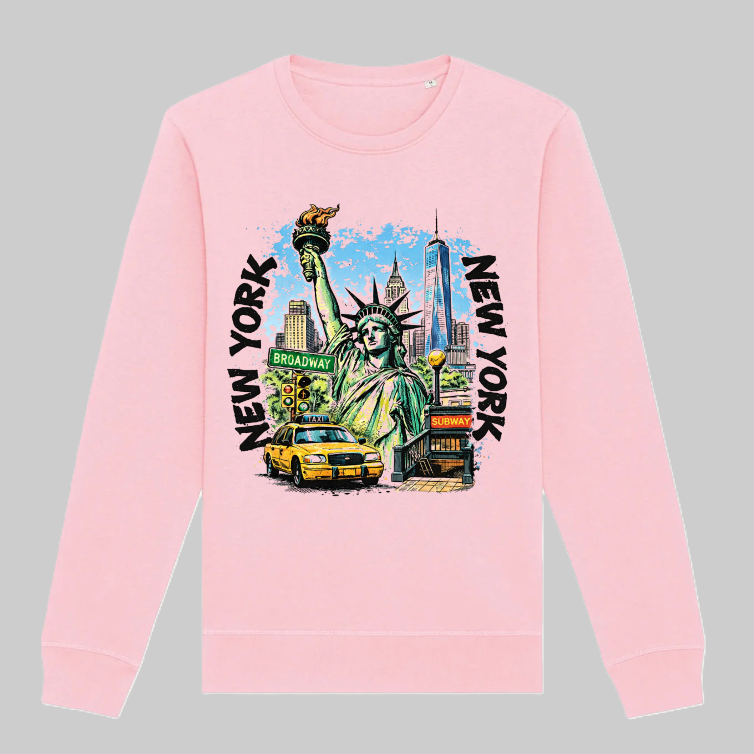 Lemontopics NYC Dream Sweatshirt – Pink Statue of Liberty Broadway Skyline Graphic Crewneck – Souvenir Style Pullover - Image 2