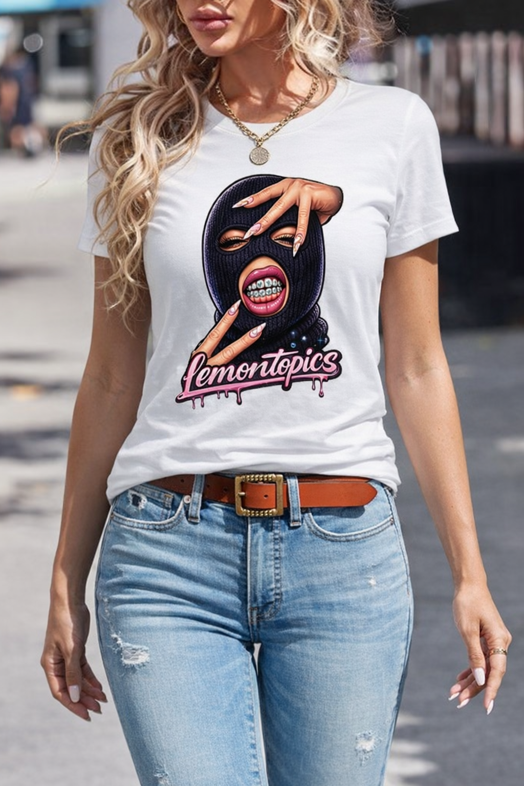 Drip Balaclava Grillz Tee – Lemontopics Pink Drip Streetwear Women's T-Shirt