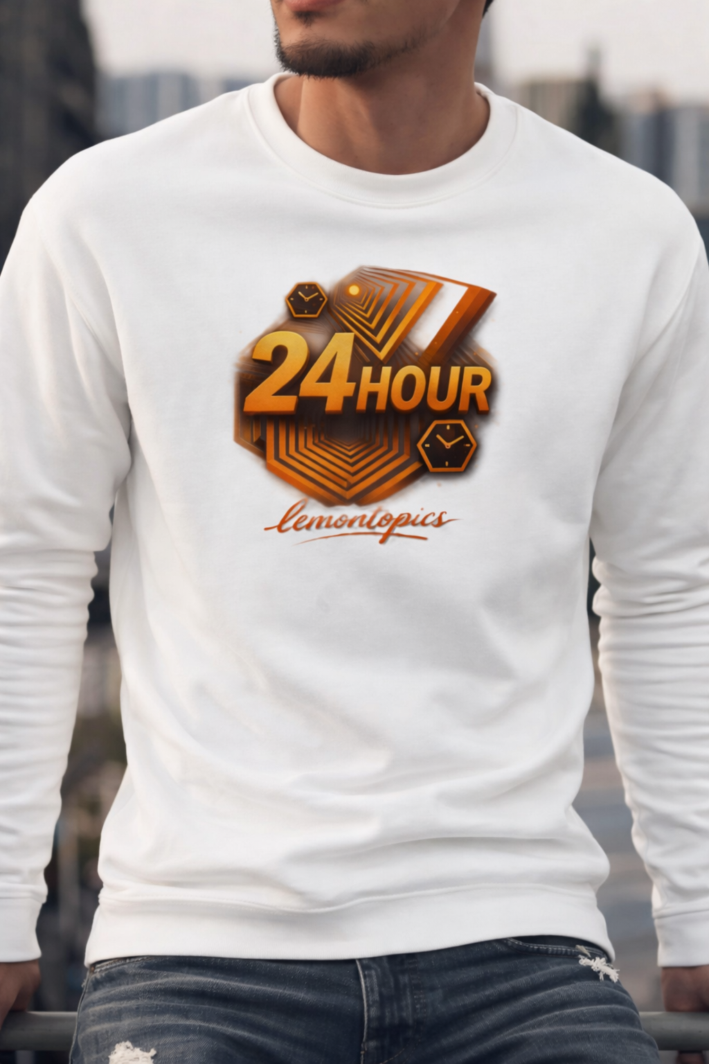 24 HOUR LemonTopics Glow Long Sleeve Sweatshirt | Orange Infinity Time Warp Crewneck