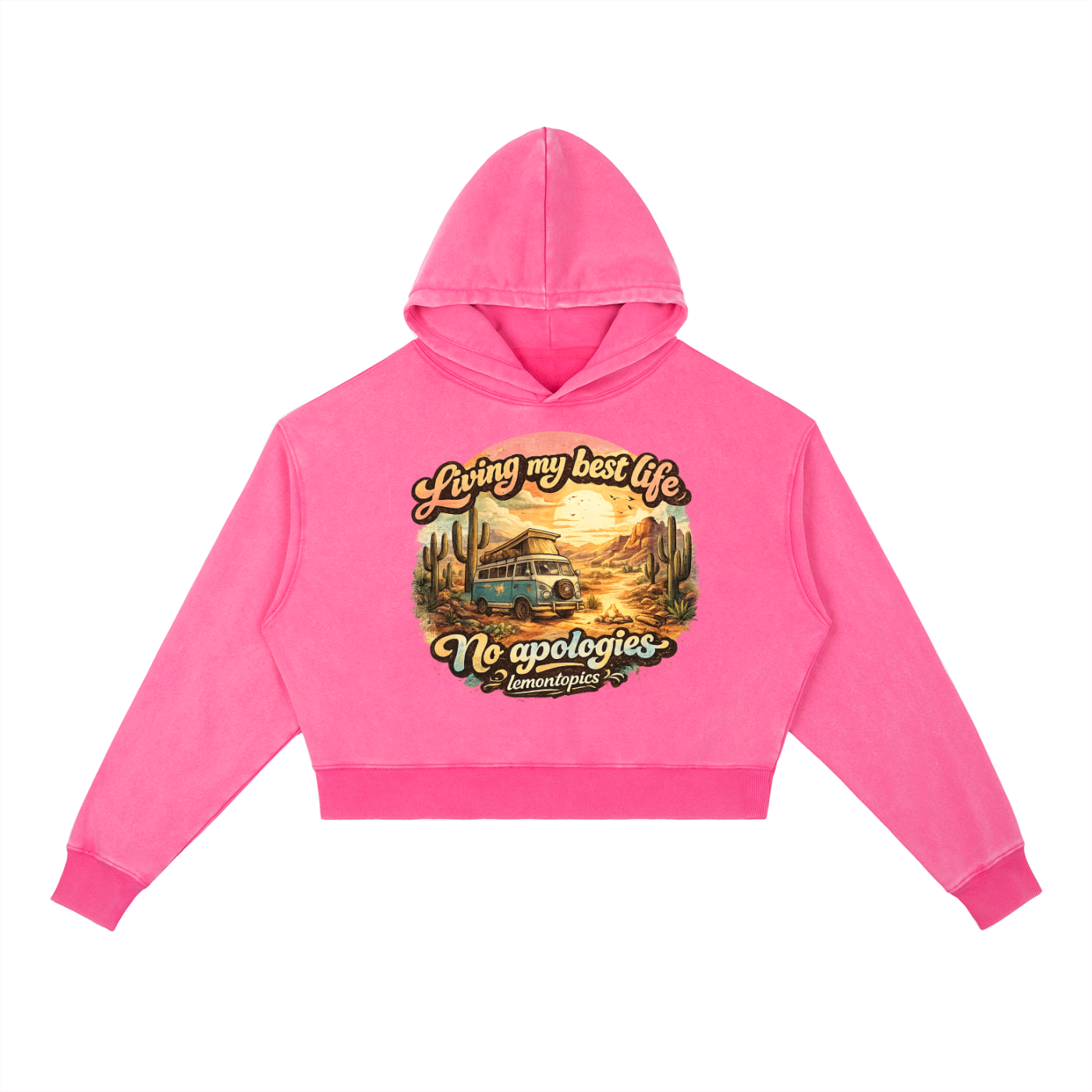 Living My Best Life No Apologies Pink Hoodie  Vintage Van Desert Sunset Graphic Sweatshirt  Cozy Oversized Hoodie for Women - Image 2