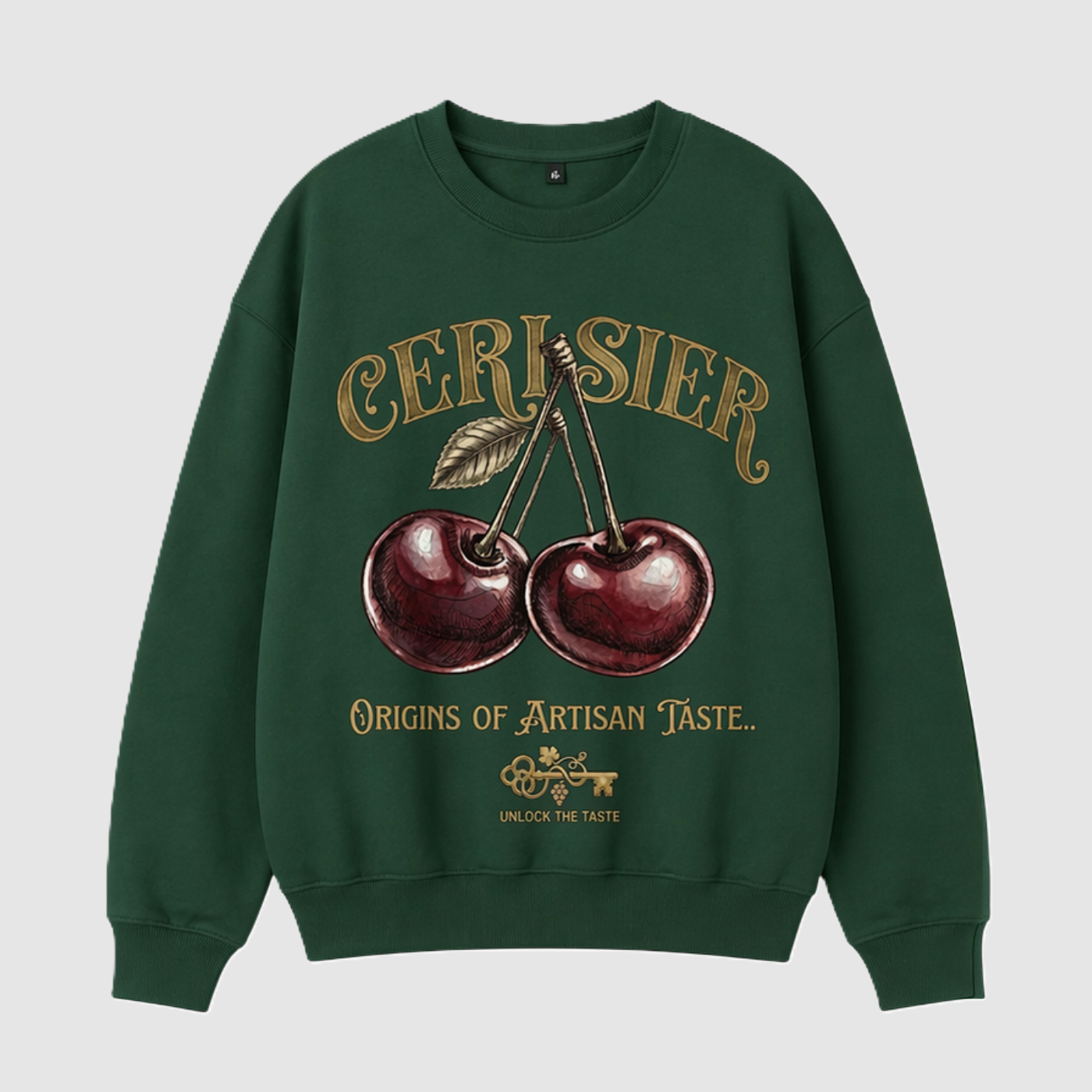 Cerisier Vintage Cherry Graphic Oversized Sweatshirt – Forest Green by Lemontopics - Image 2