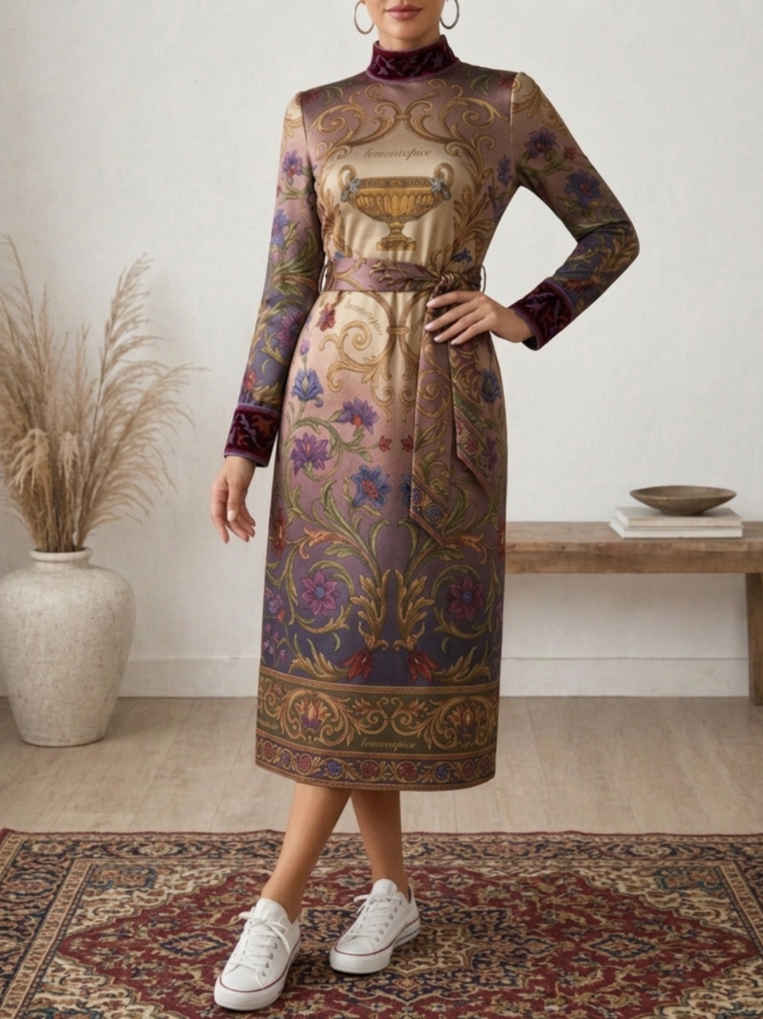 The Lemontopics "Aurelian Heritage" Mock-Neck Midi – Baroque Edition