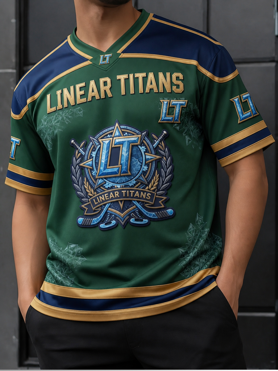 Linear Titans Elite Heritage Jersey – Premium Athletic Streetwear Hockey-Inspired Shirt (Green & Navy Gold