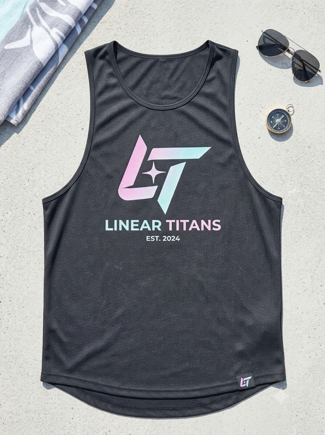 Linear Titans Men's Summer Graphic Mesh Tank Top – Black Athletic Muscle Tee
