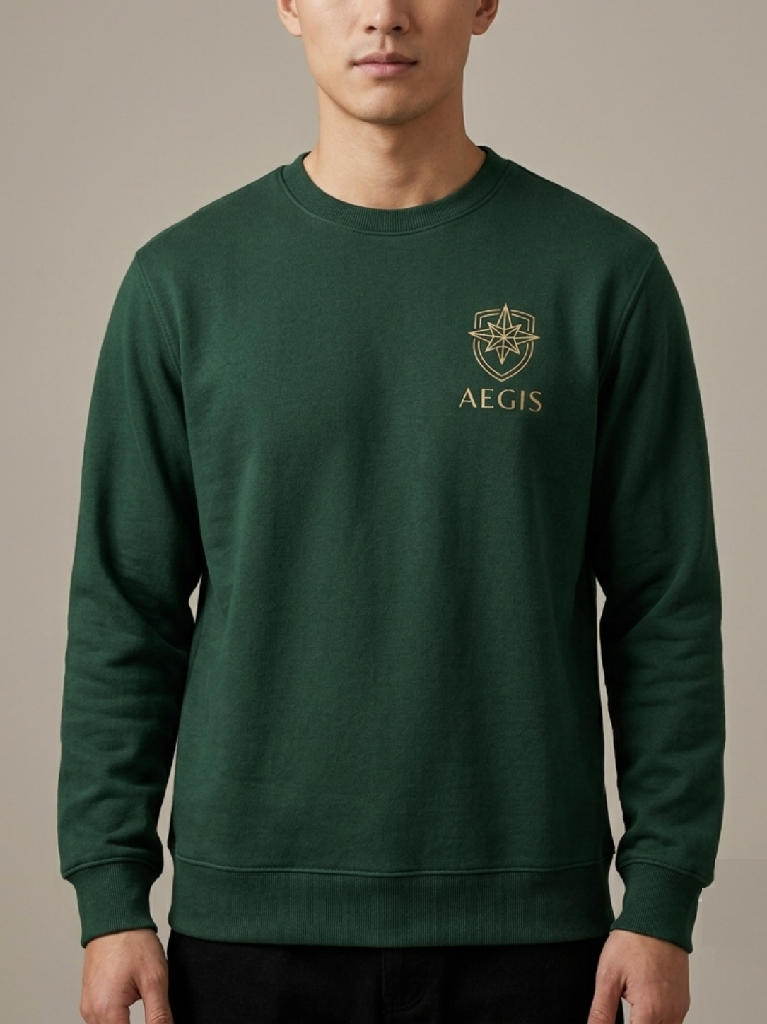 AEGIS Embroidered Compass Shield Sweatshirt – Forest Green / Gold Graphic - Image 2