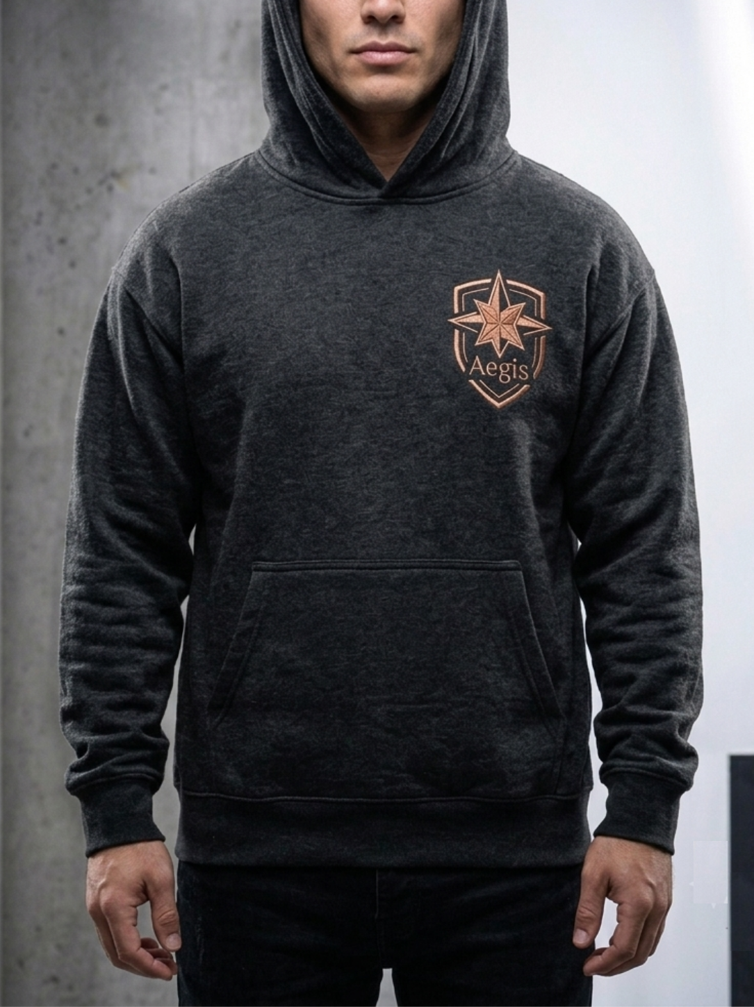 Aegis "Compass Shield" Heavyweight Fleece Hoodie – Dark Charcoal - Image 2
