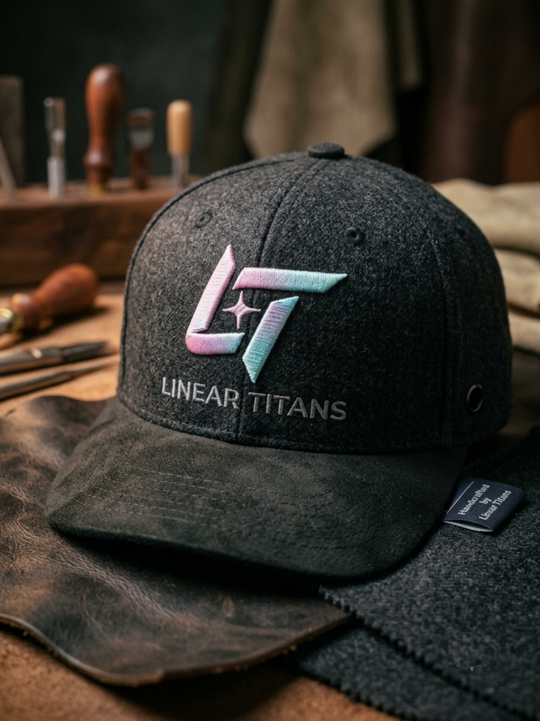Linear Titans Dark Charcoal Wool & Suede Strapback Cap - Image 3