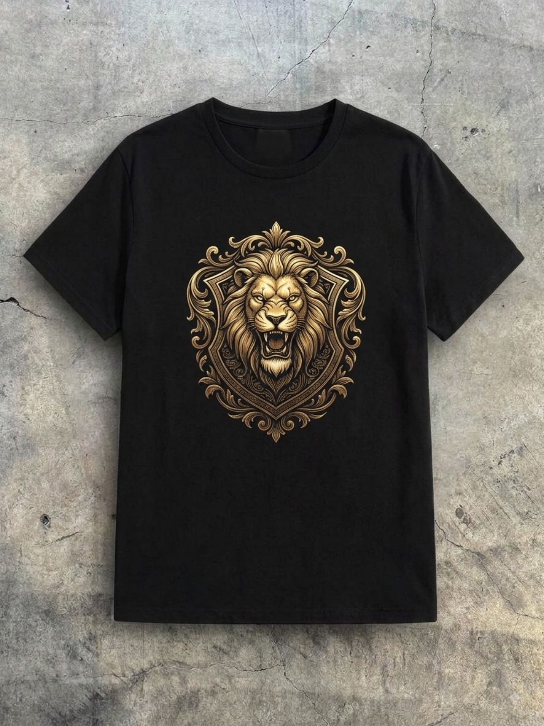 Aegis Metallic Lion Crest Heavyweight Oversized T-Shirt – Black