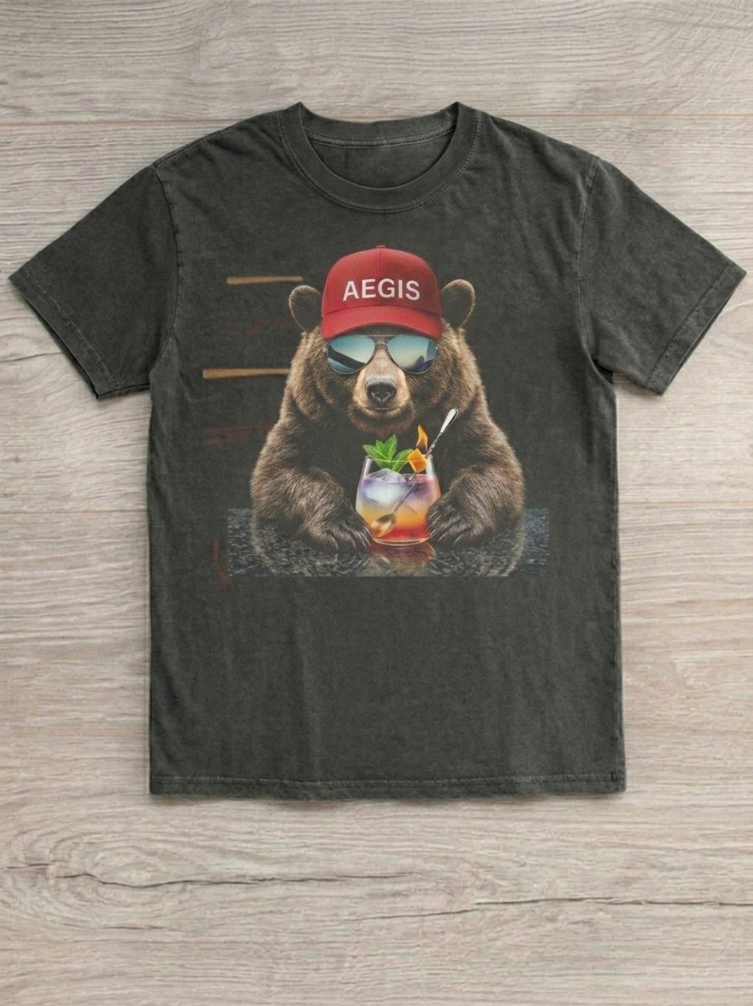 Aegis Vintage Wash Bear Heavyweight Retro Graphic Tee