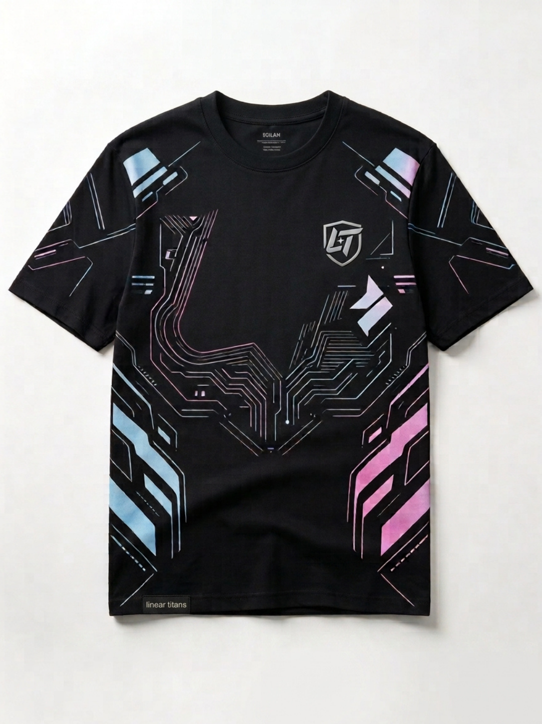 Linear Titans - Cyber-Grid Oversized Graphic Techwear T-Shirt - Image 2