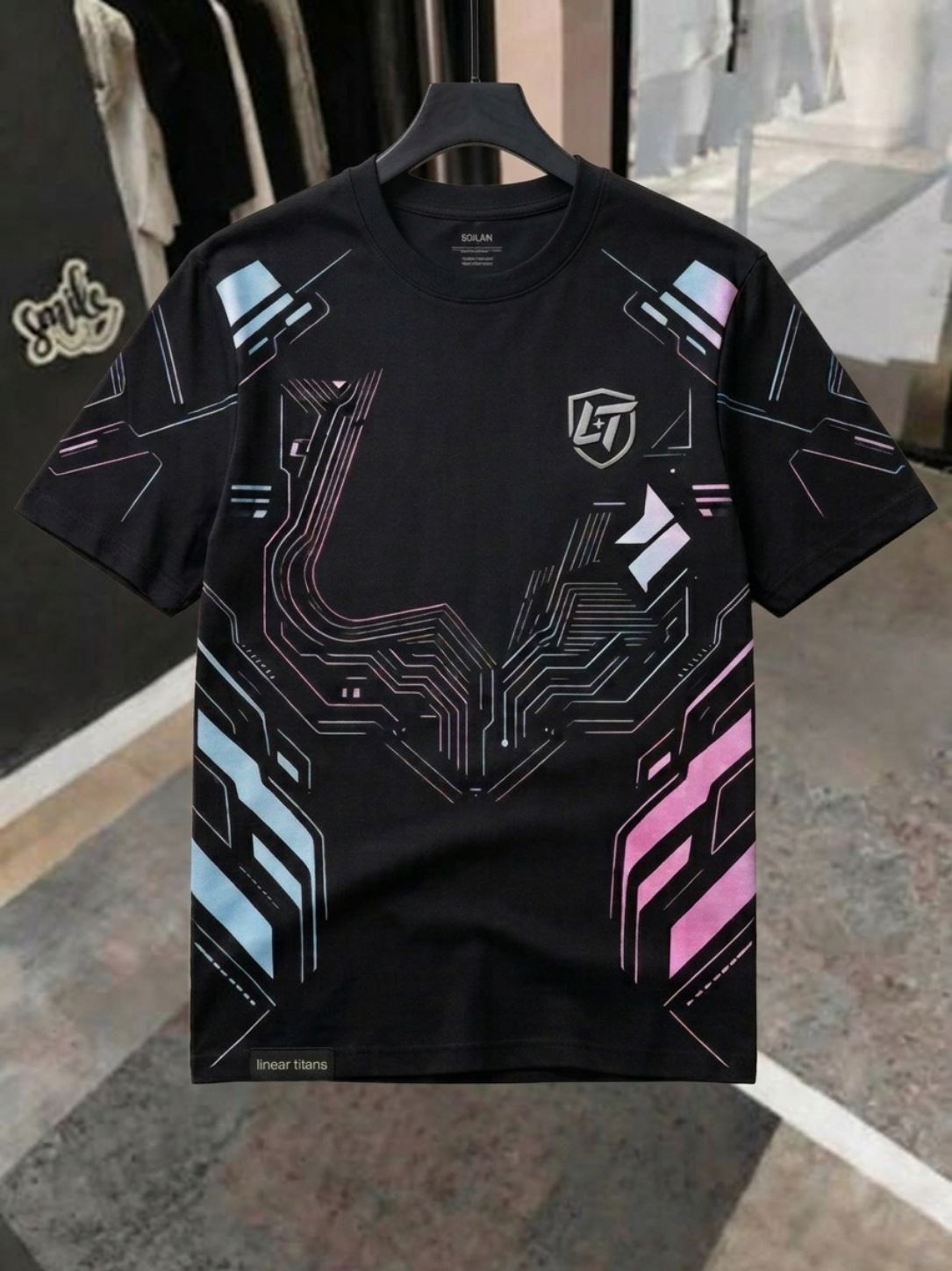 Linear Titans - Cyber-Grid Oversized Graphic Techwear T-Shirt