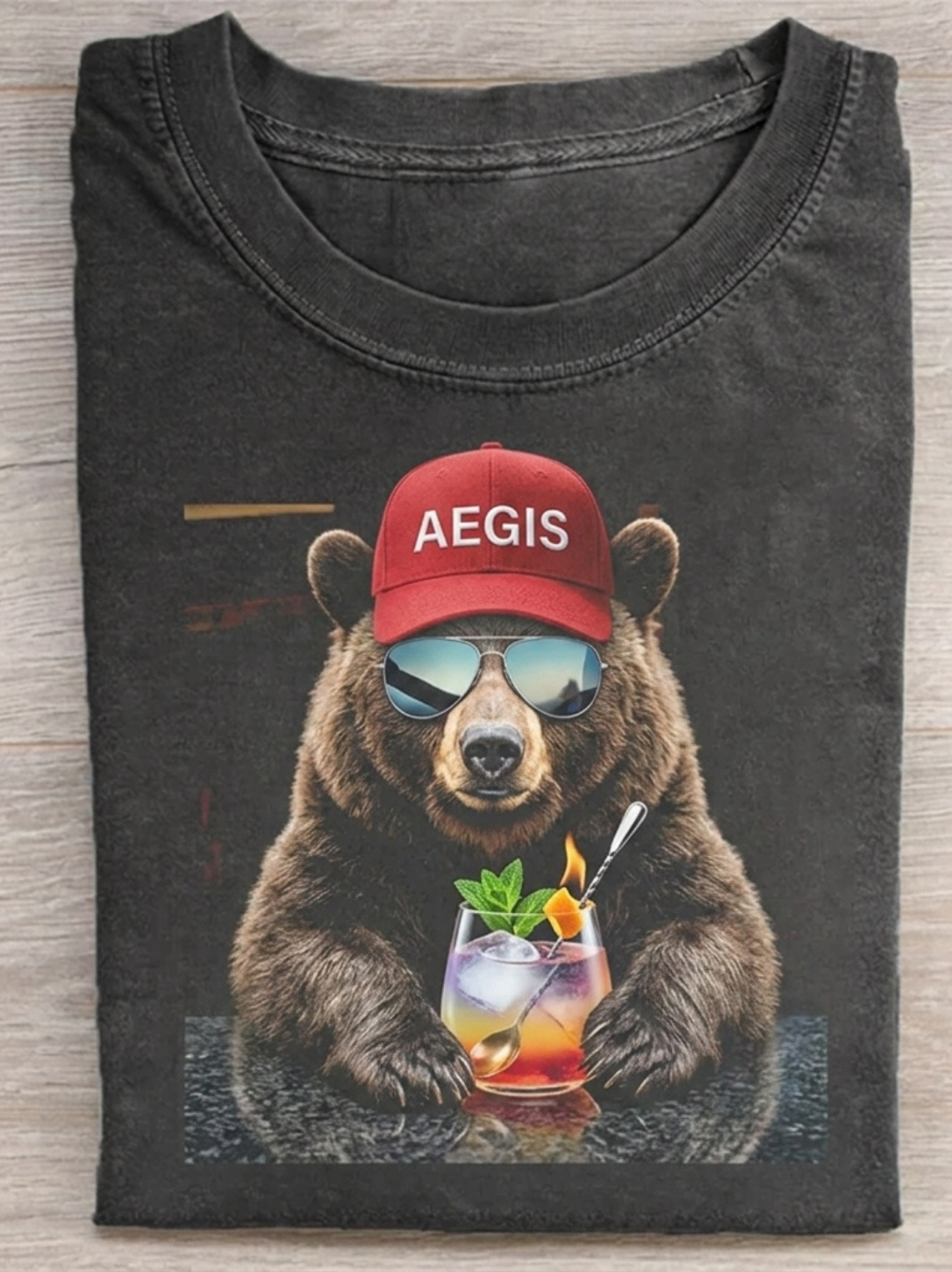 Aegis Vintage Wash Bear Heavyweight Retro Graphic Tee - Image 2