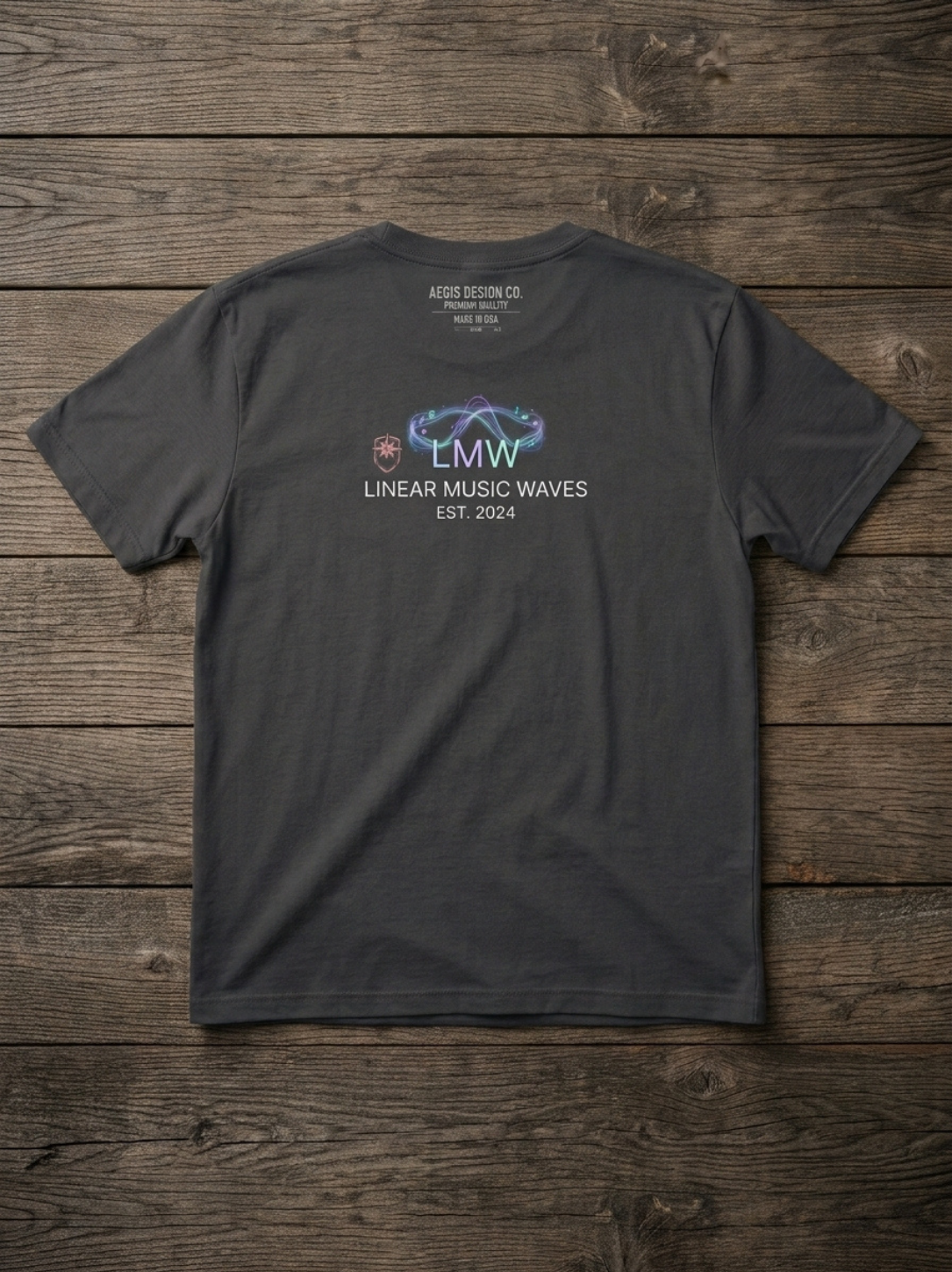 Aegis "Linear Music Waves" Bear Charcoal Graphic Tee - Image 2