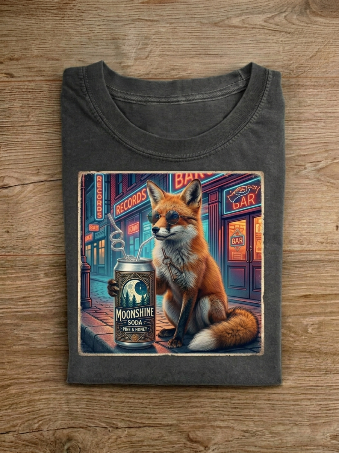 Aegis - "Moonshine Fox" Vintage Washed Graphic Tee - Image 2