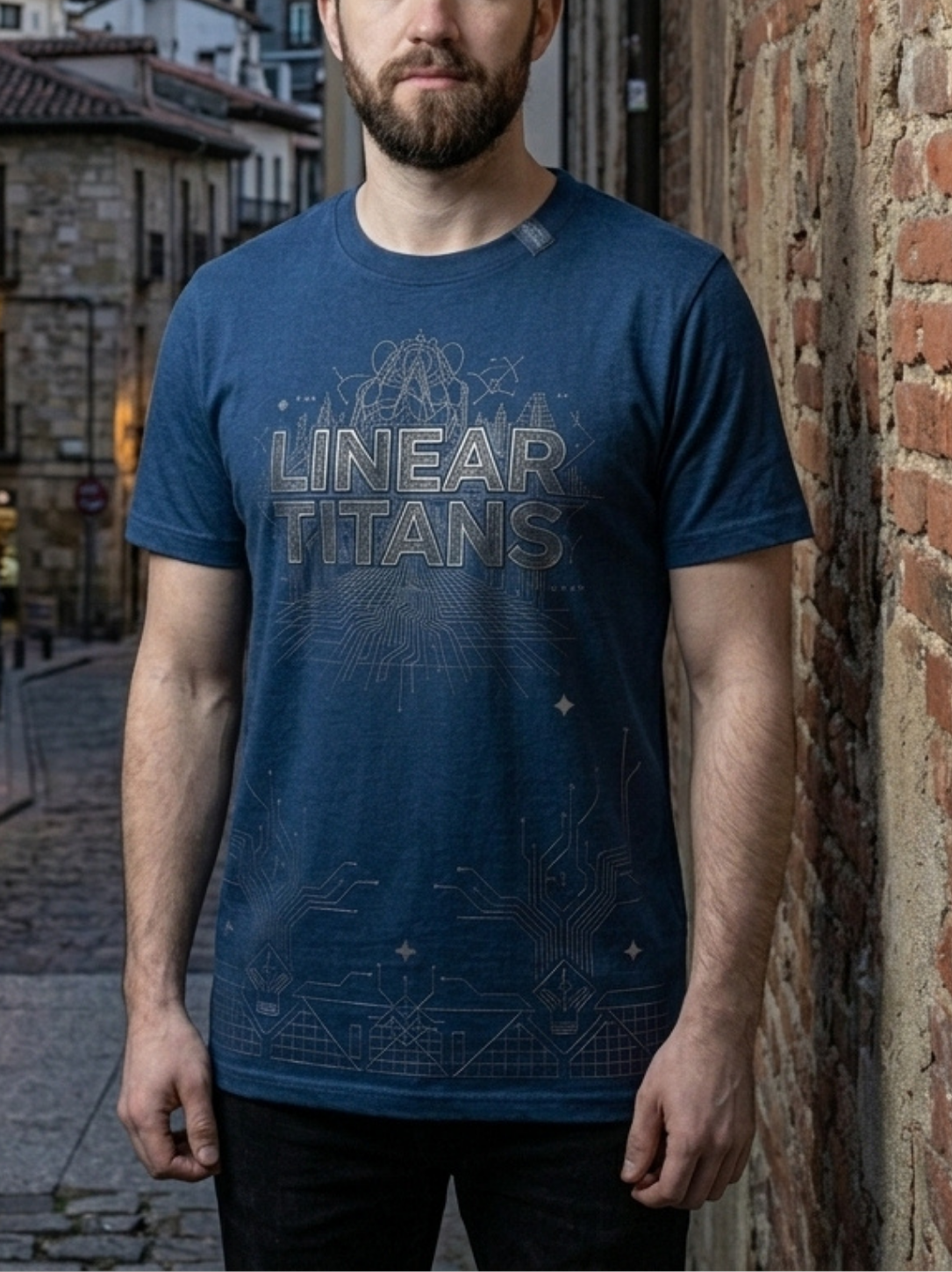 Linear Titans Cyber-Circuit Premium Heather Navy T-Shirt