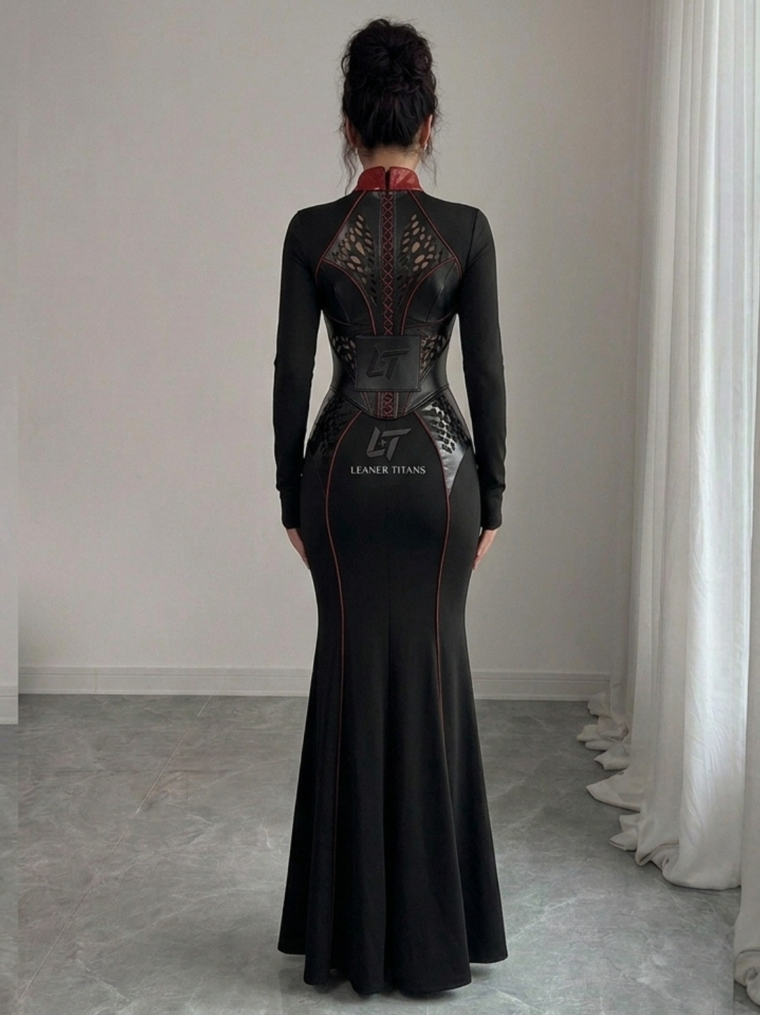 Linear Titans Cyber-Corset High-Slit Black Gown - Image 2