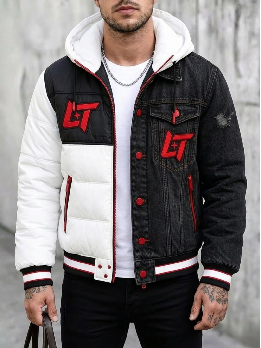 Linear Titans Two-Tone Split Hybrid Hooded Jacket