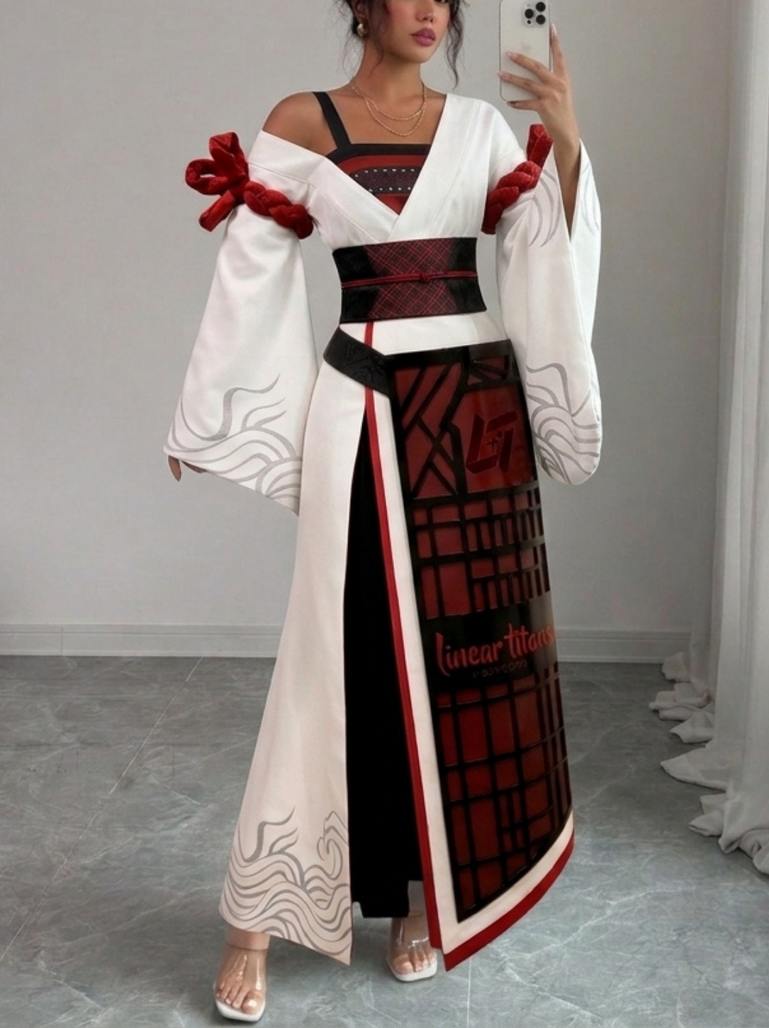 Linear Titans Avant-Garde Cyberpunk Kimono Maxi Dress