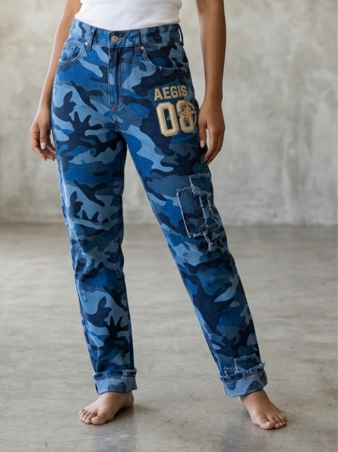 Aegis "Cyber-Dunk 08" Blue Camouflage Women's Jeans