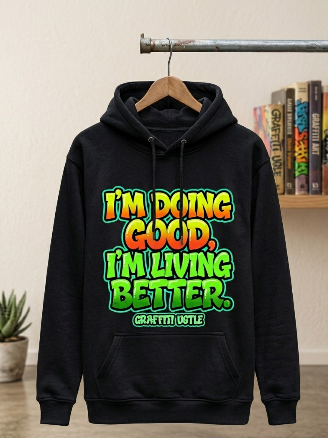 Aegis - "Living Better" Graffiti Graphic Black Hoodie - Image 2
