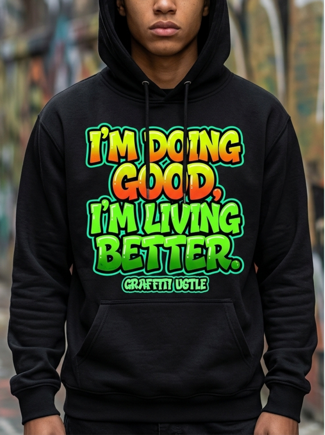 Aegis - "Living Better" Graffiti Graphic Black Hoodie