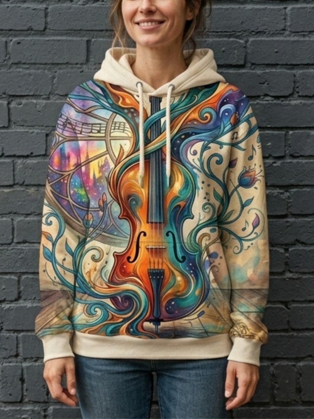 Aegis "Cosmic Violin" All-Over Print Art Hoodie - Image 3