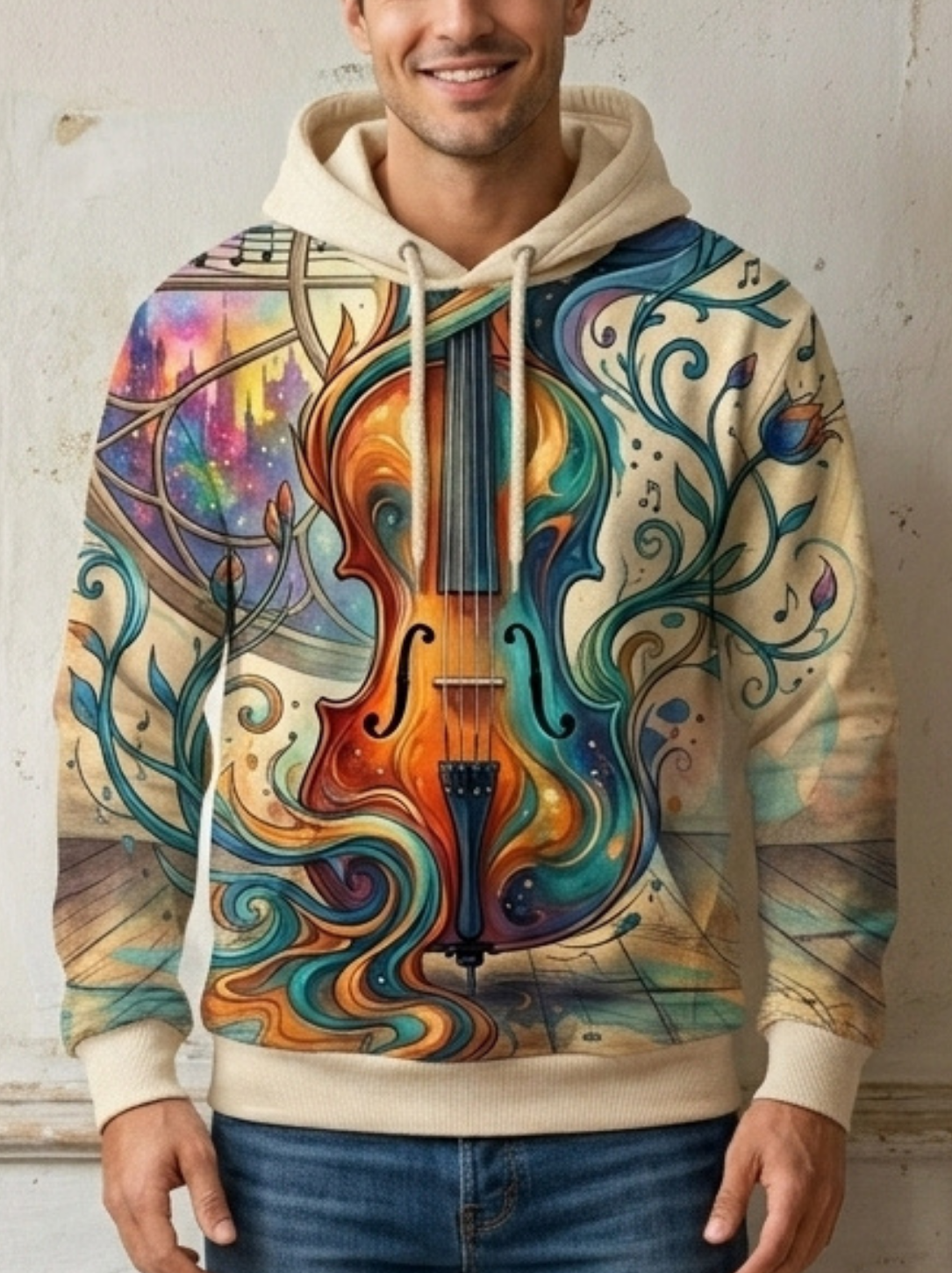 Aegis "Cosmic Violin" All-Over Print Art Hoodie - Image 4