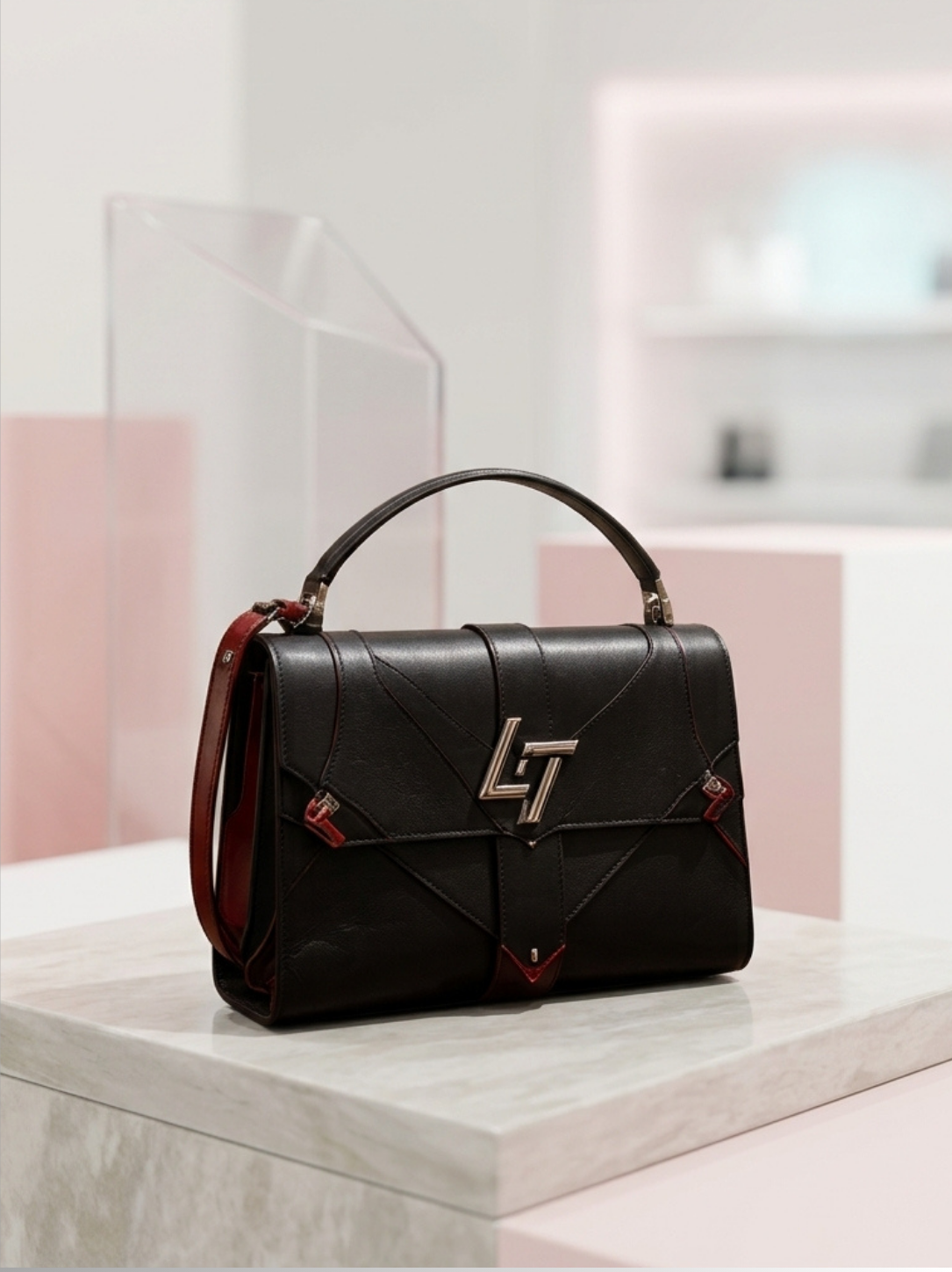 LINEAR TITANS Shadow Obsidian & Crimson Shoulder Bag