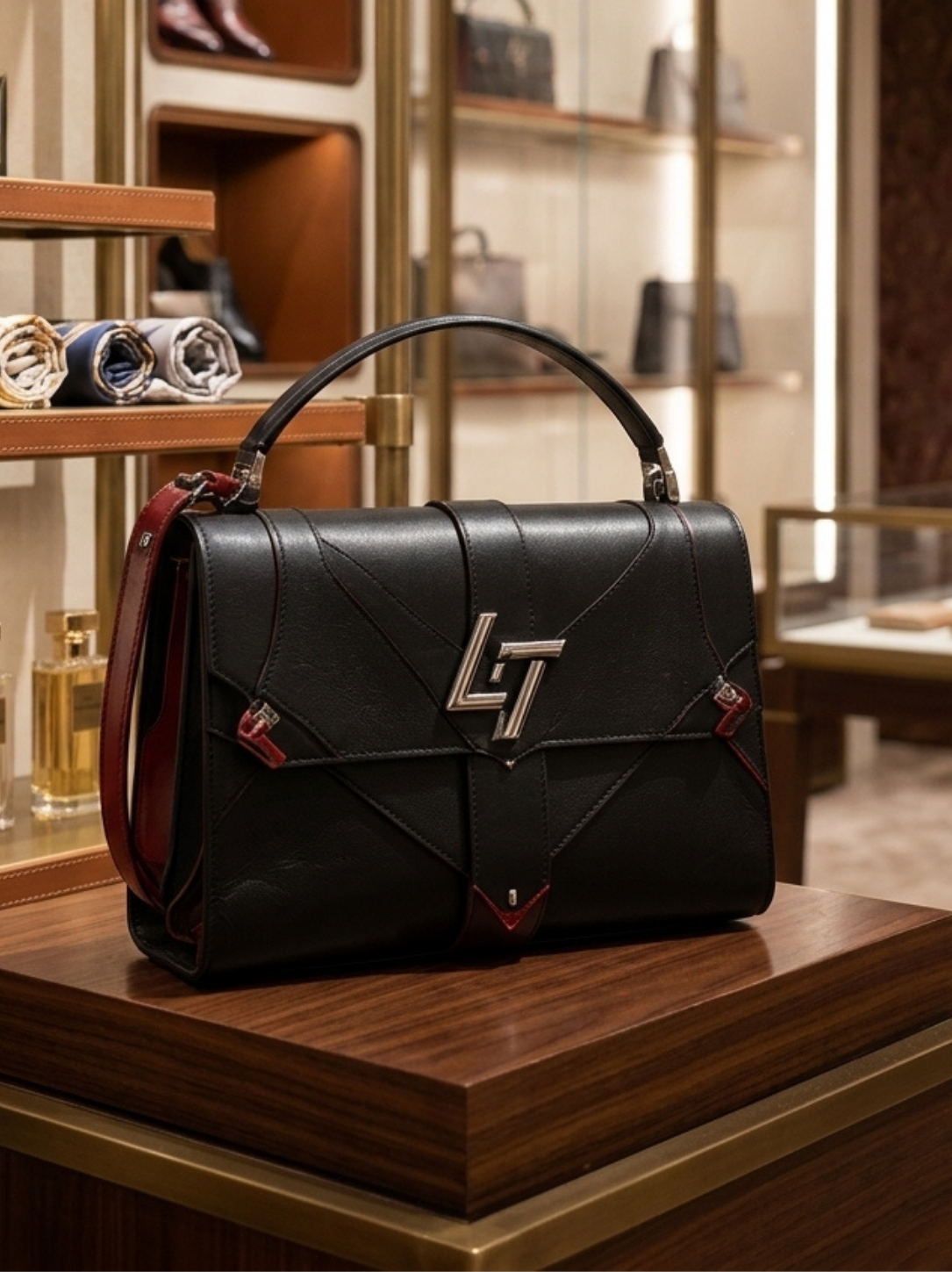 LINEAR TITANS Shadow Obsidian & Crimson Shoulder Bag - Image 3