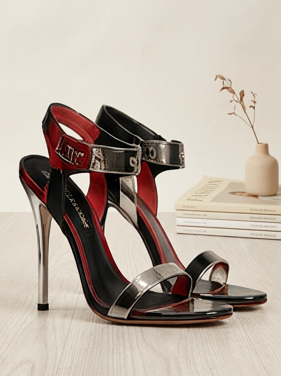 Linear Titans Chrome Edge Metallic Ankle-Cuff Stiletto Sandals - Image 3
