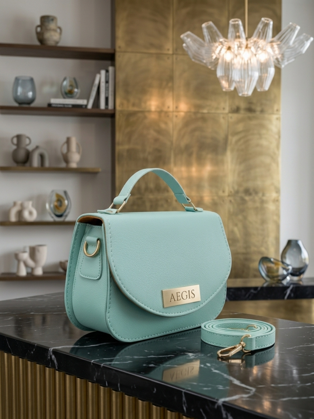 AEGIS Luxury Mint Green Top-Handle Crossbody Bag