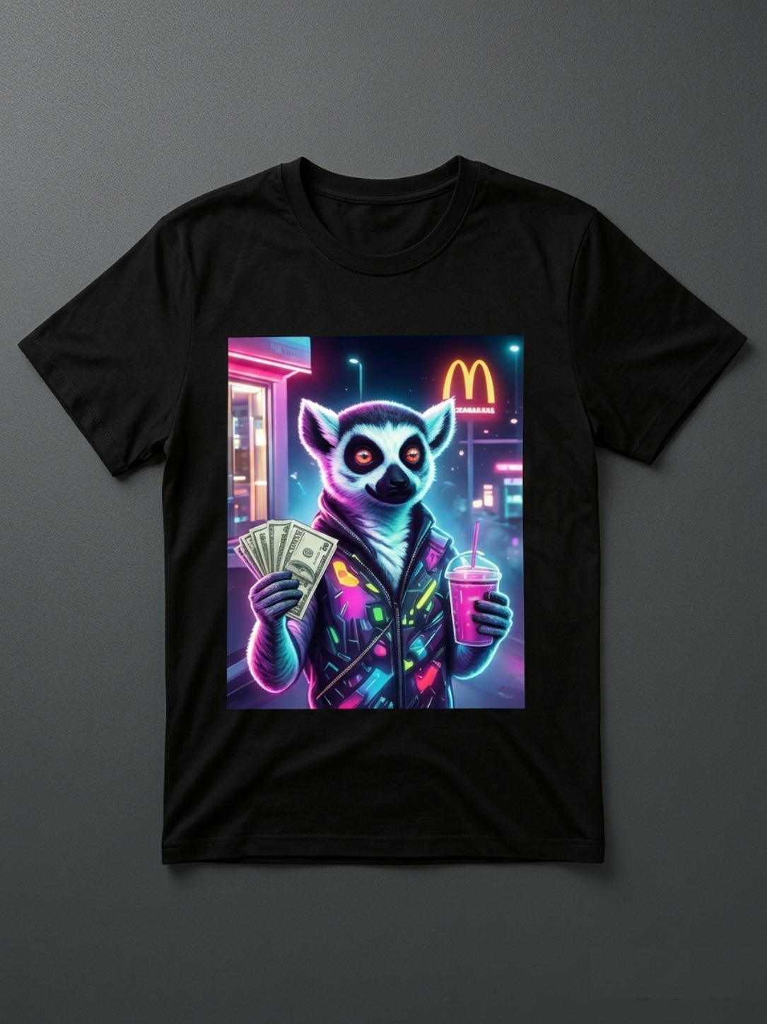 Aegis Neon Cyber Lemur Midnight Cash Edition Tee - Image 2