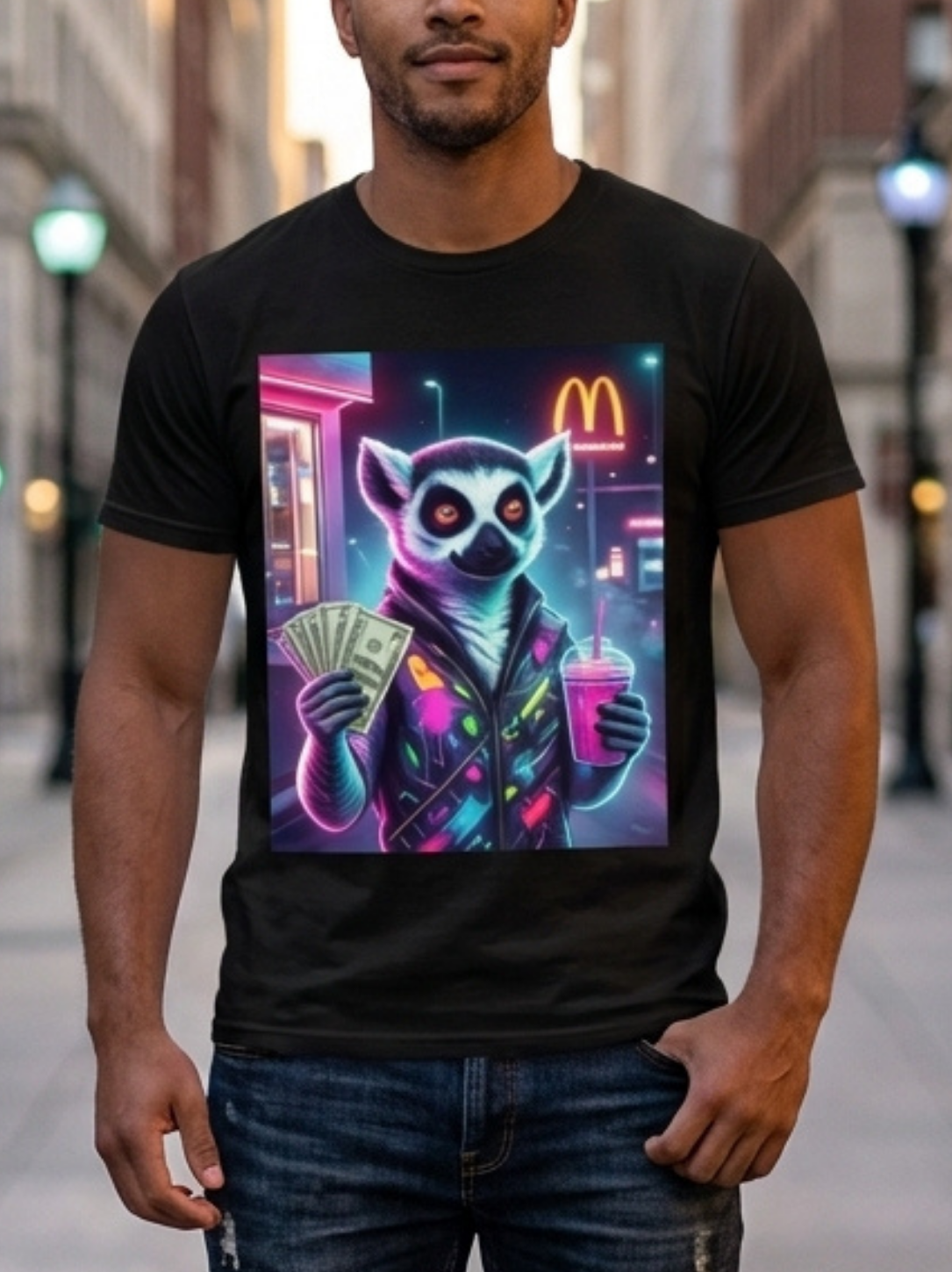 Aegis Neon Cyber Lemur Midnight Cash Edition Tee