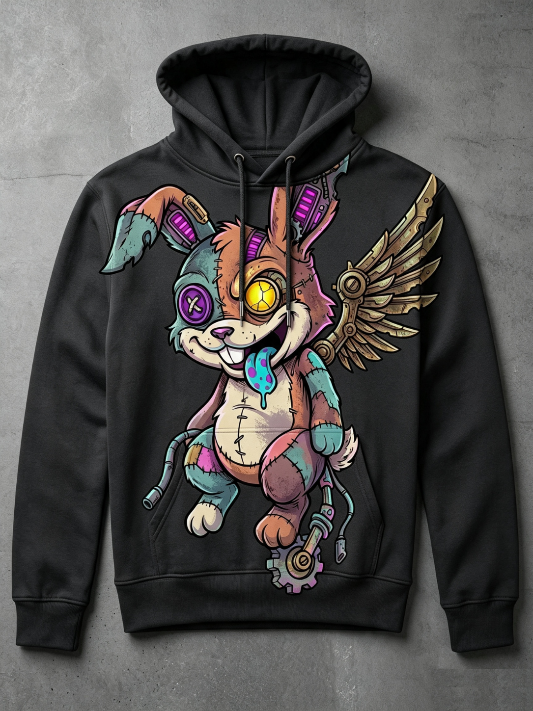 LINEAR TITANS "Cyber-Rabbit" Cyborg Patchwork Hoodie