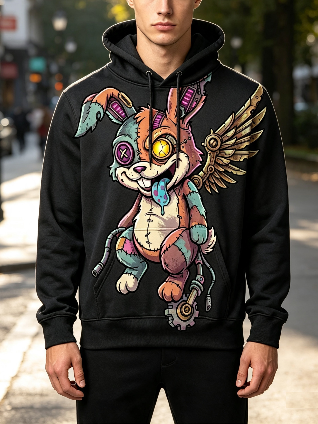 LINEAR TITANS "Cyber-Rabbit" Cyborg Patchwork Hoodie - Image 3