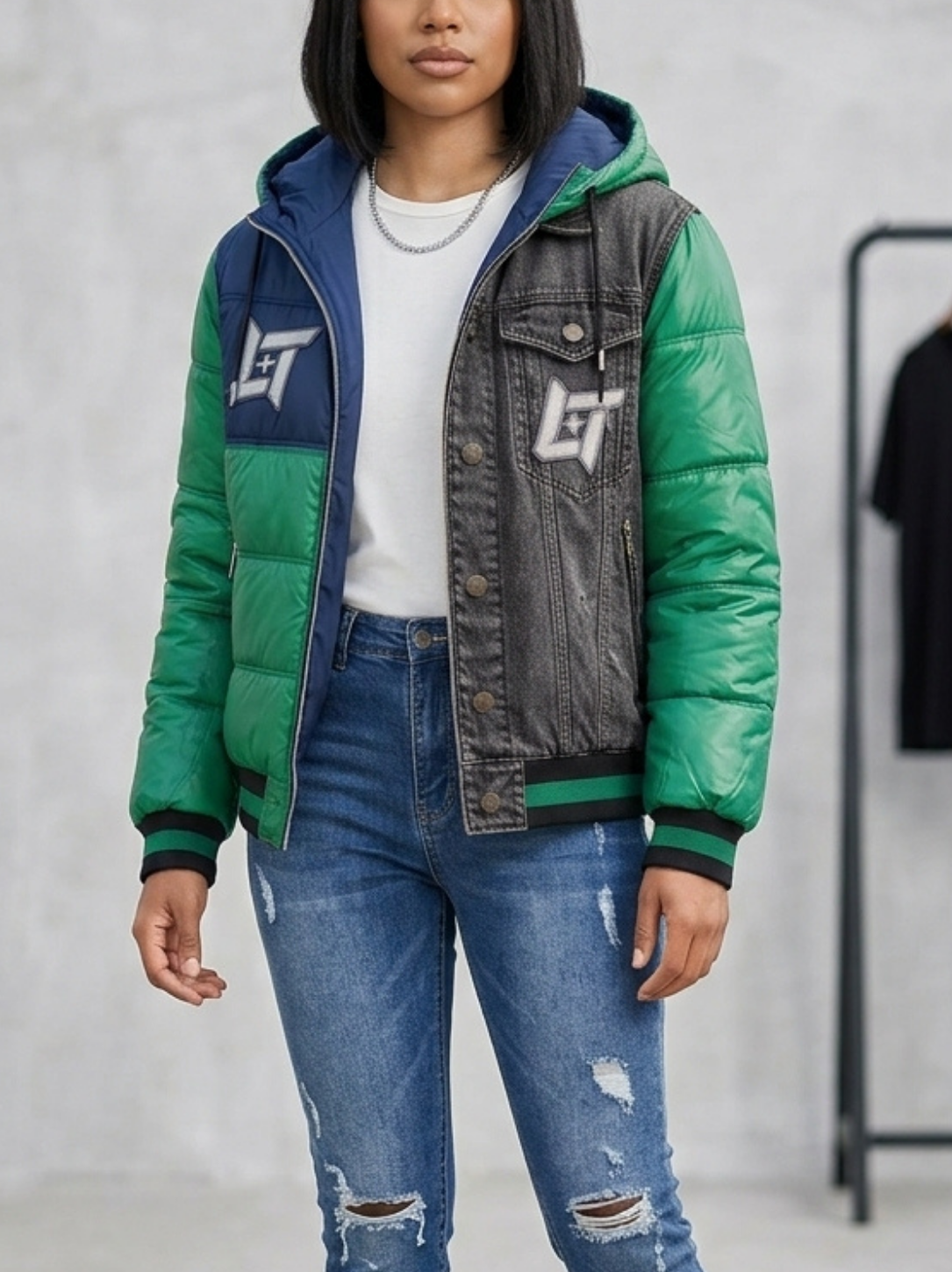 LINEAR TITANS Hybrid Split Puffer & Distressed Denim Jacket - Image 2
