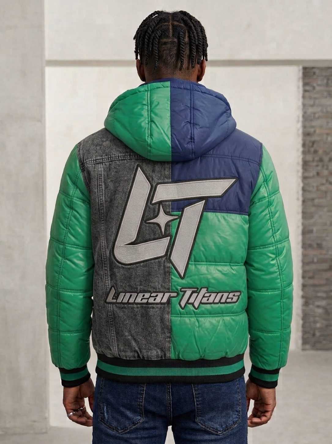 LINEAR TITANS Hybrid Split Puffer & Distressed Denim Jacket - Image 4