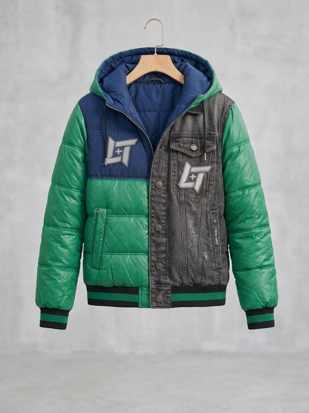 LINEAR TITANS Hybrid Split Puffer & Distressed Denim Jacket - Image 3
