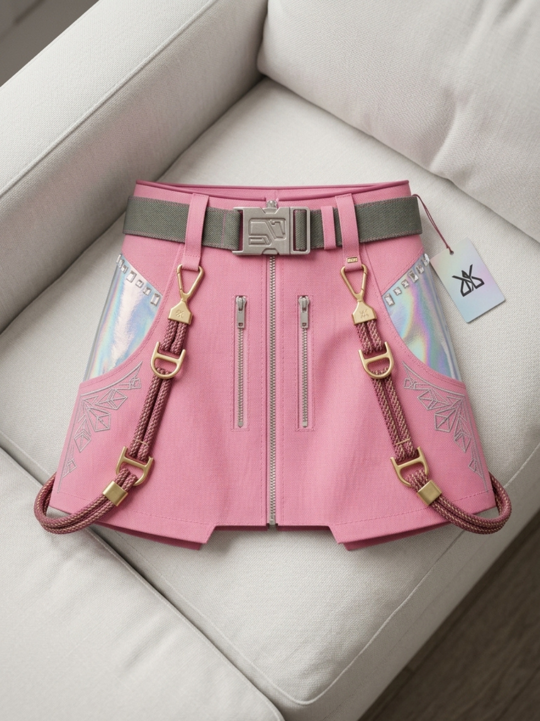 LINEAR TITANS Cyber-Utility Pink Tactical Mini Skirt