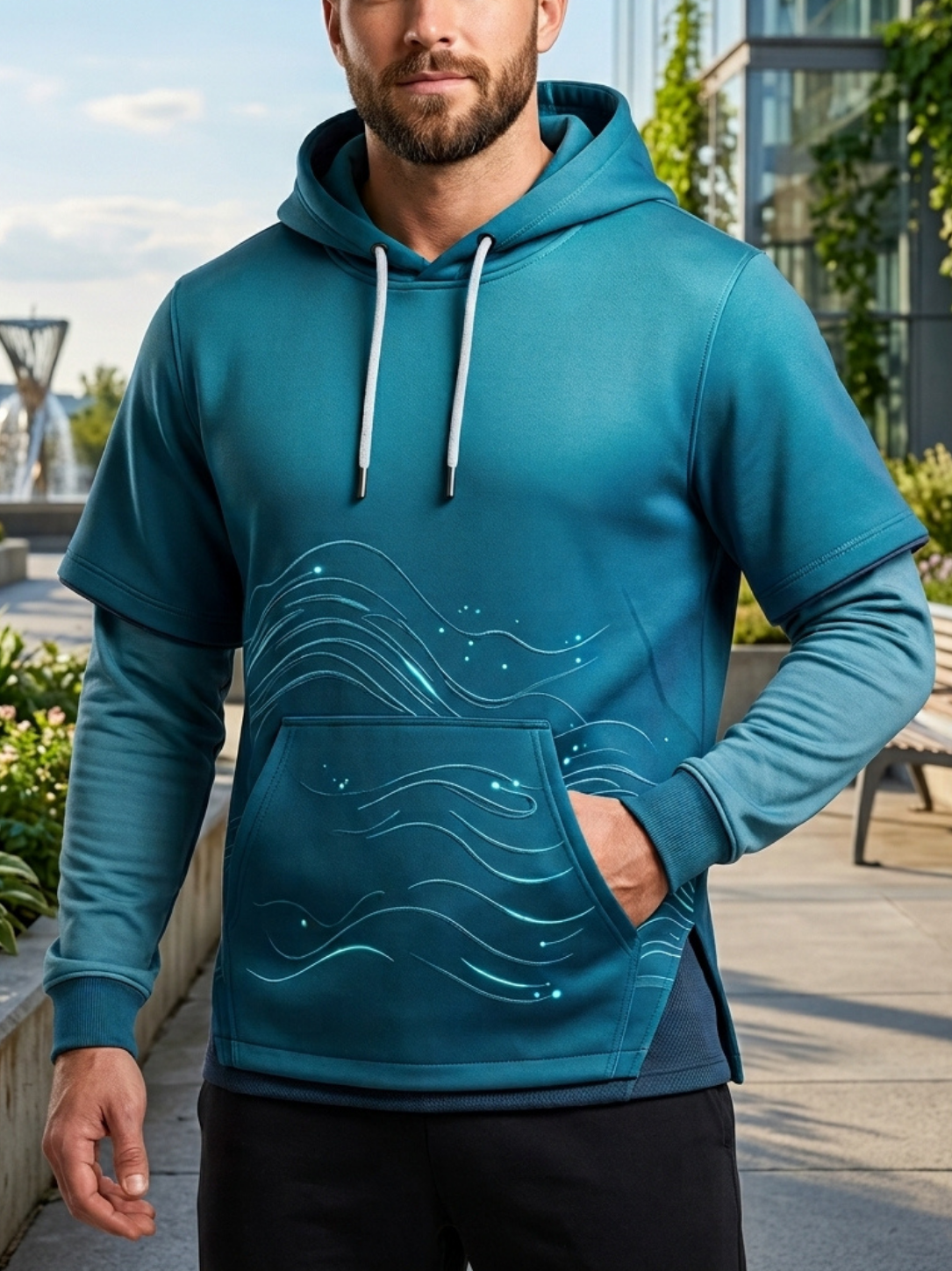 Aegis Men’s Cyber-Wave Layered Techwear Hoodie - Image 2