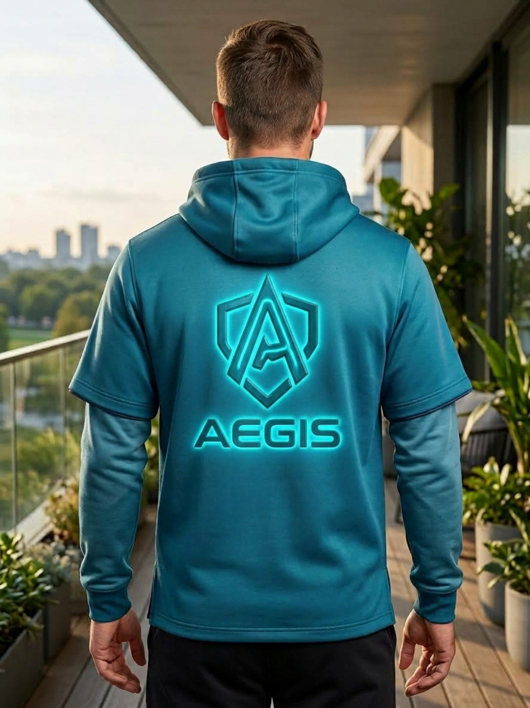 Aegis Men’s Cyber-Wave Layered Techwear Hoodie - Image 3