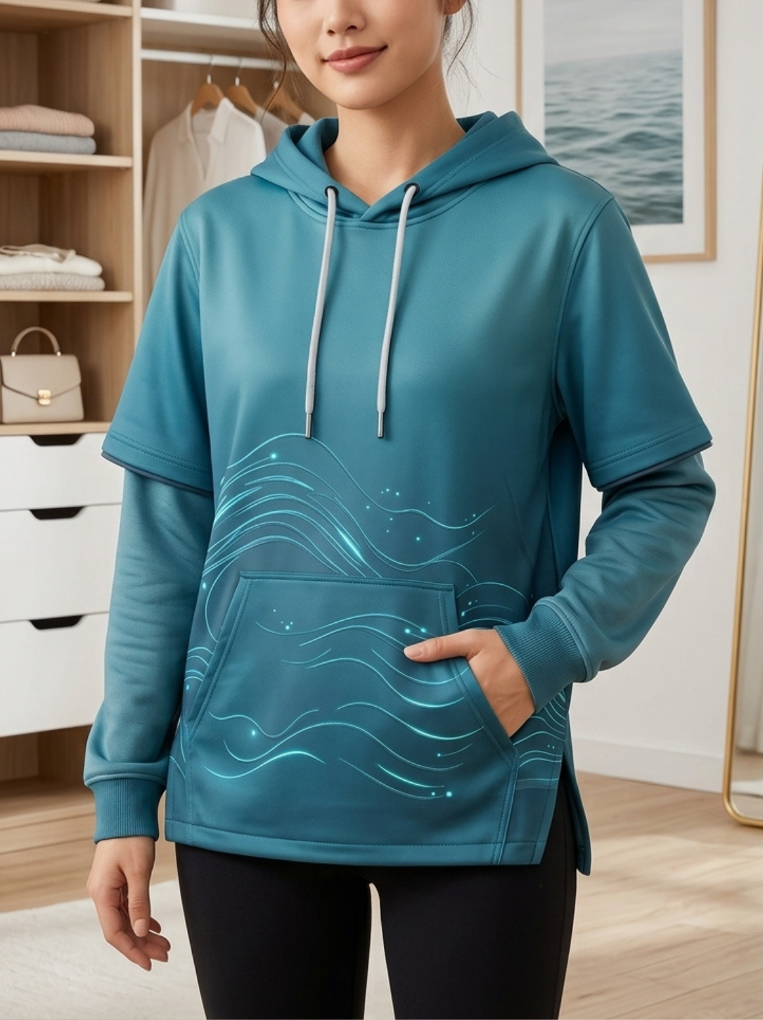 Aegis Men’s Cyber-Wave Layered Techwear Hoodie - Image 4