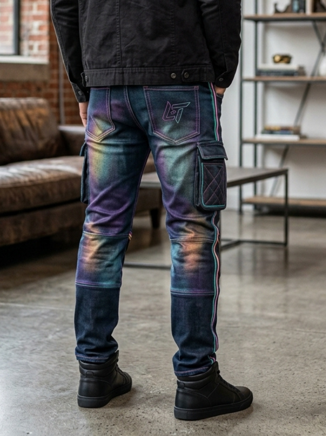 Linear Titans Futuristic Cyberpunk Streetwear Cargo Jeans - Image 2