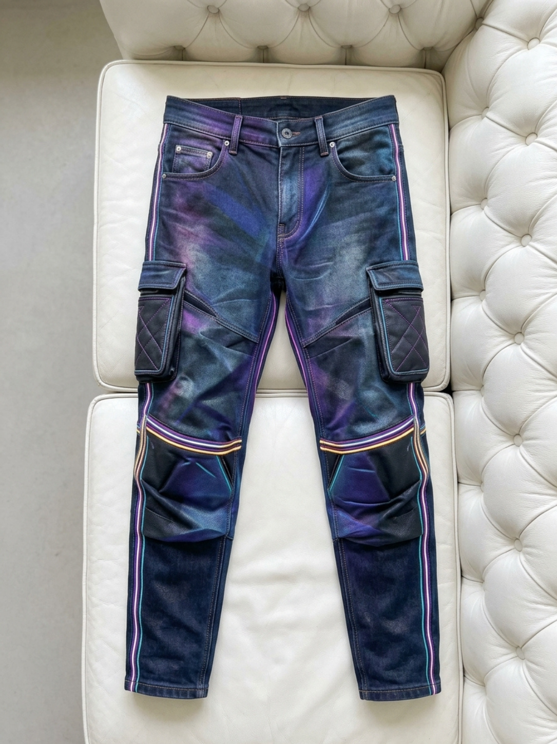 Linear Titans Futuristic Cyberpunk Streetwear Cargo Jeans - Image 3