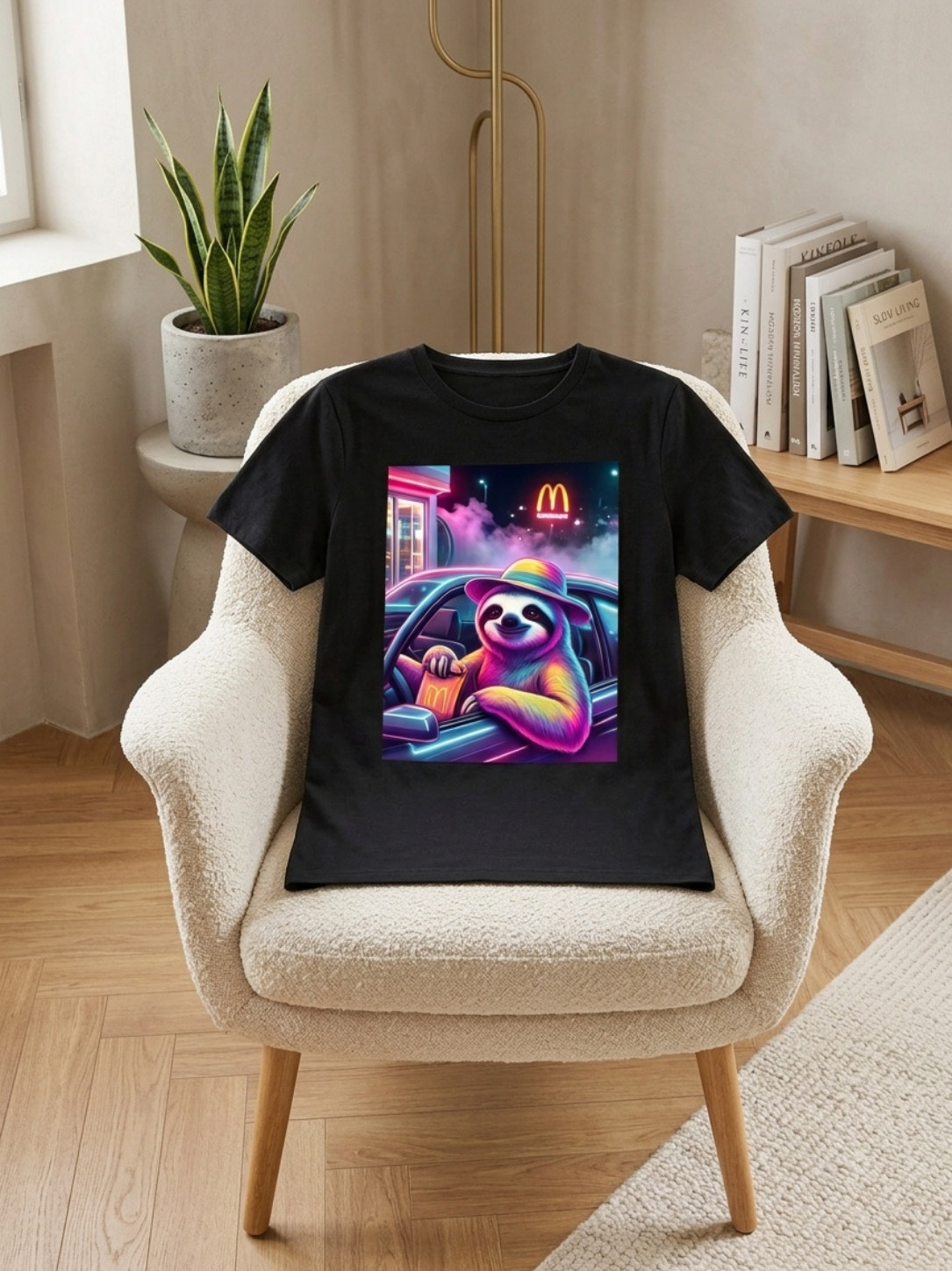Aegis Neon Sloth Drive-Thru Cyberpunk Graphic T-Shirt - Image 4