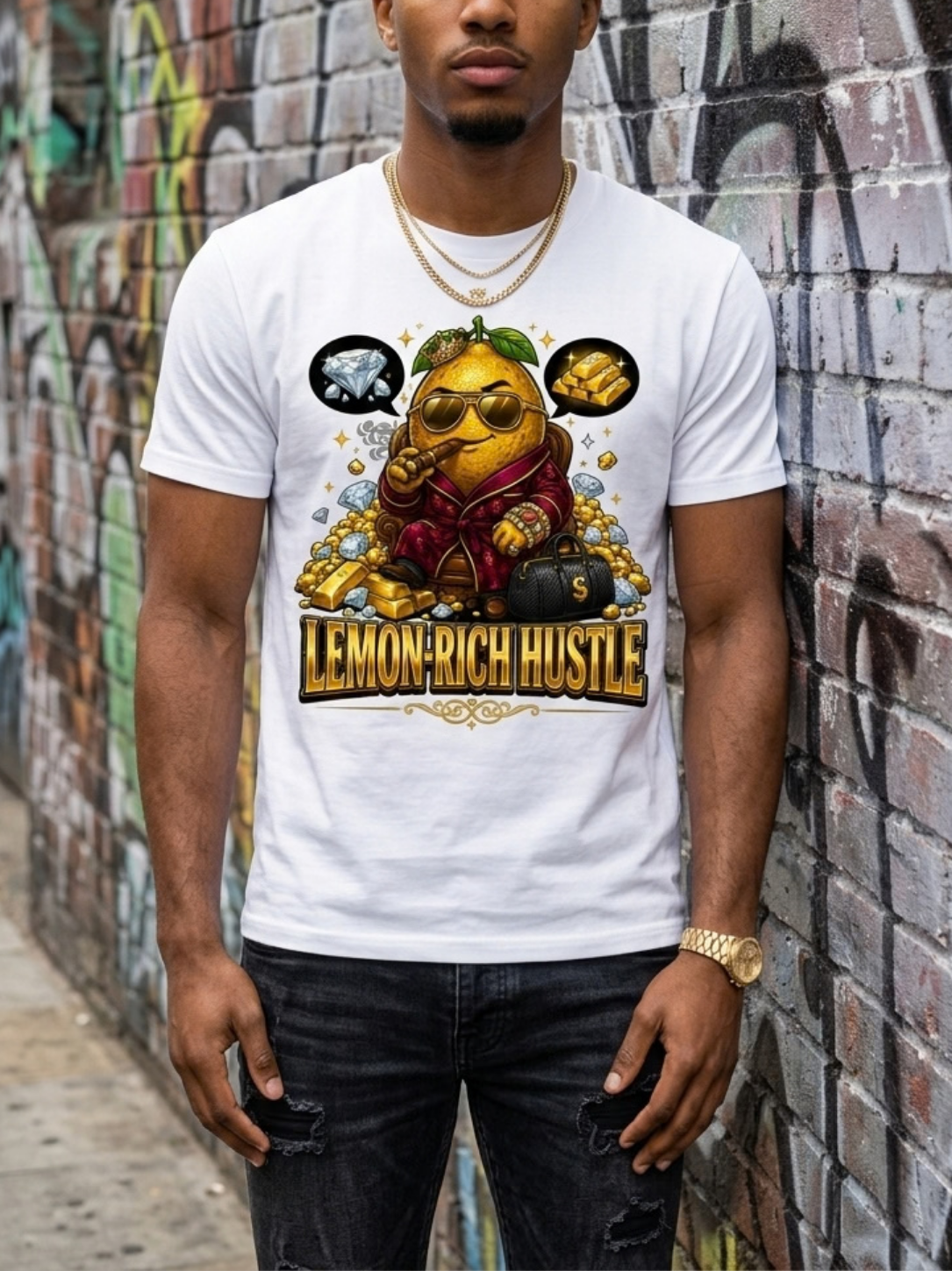 Aegis "Lemon-Rich Hustle" Graphic Premium T-Shirt - Image 3